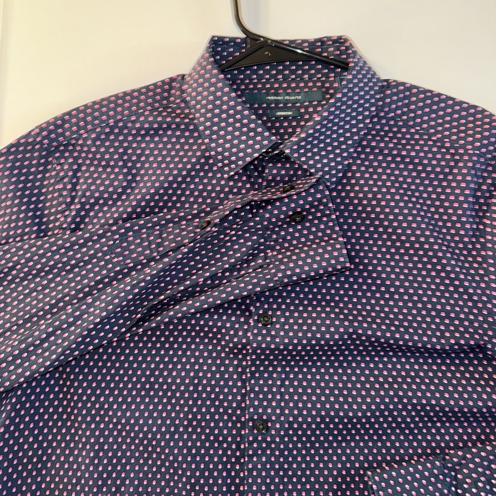 Men's Medium Perry Ellis Stretch Pink Polka Dot Long Sleeve Button-Up Shirt